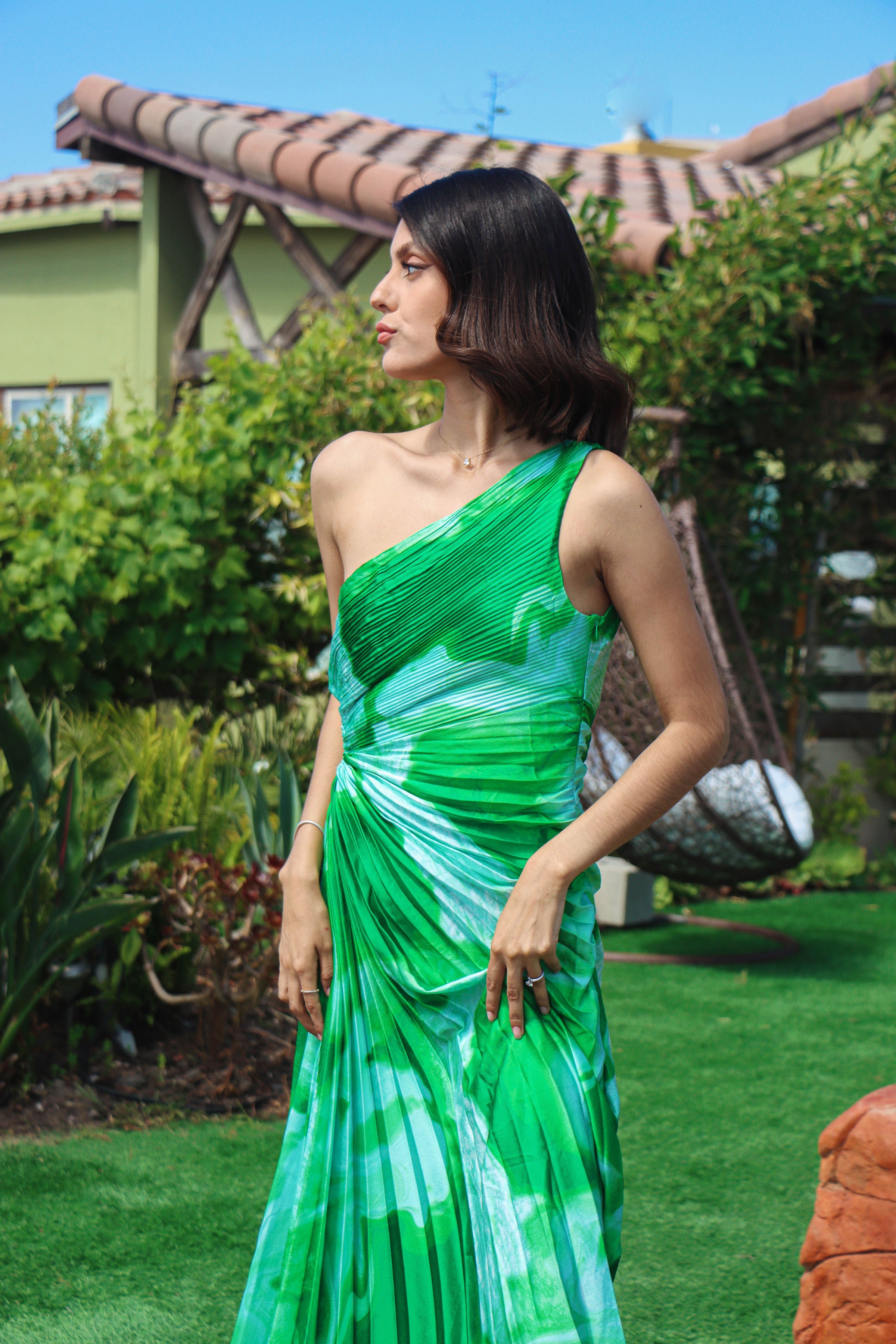 VESTIDO VERDE DRAPEADO